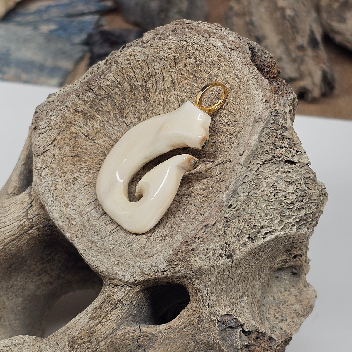 Woolly Mammoth Fossil Ivory Matau Hook Pendant | Ice Age Treasures