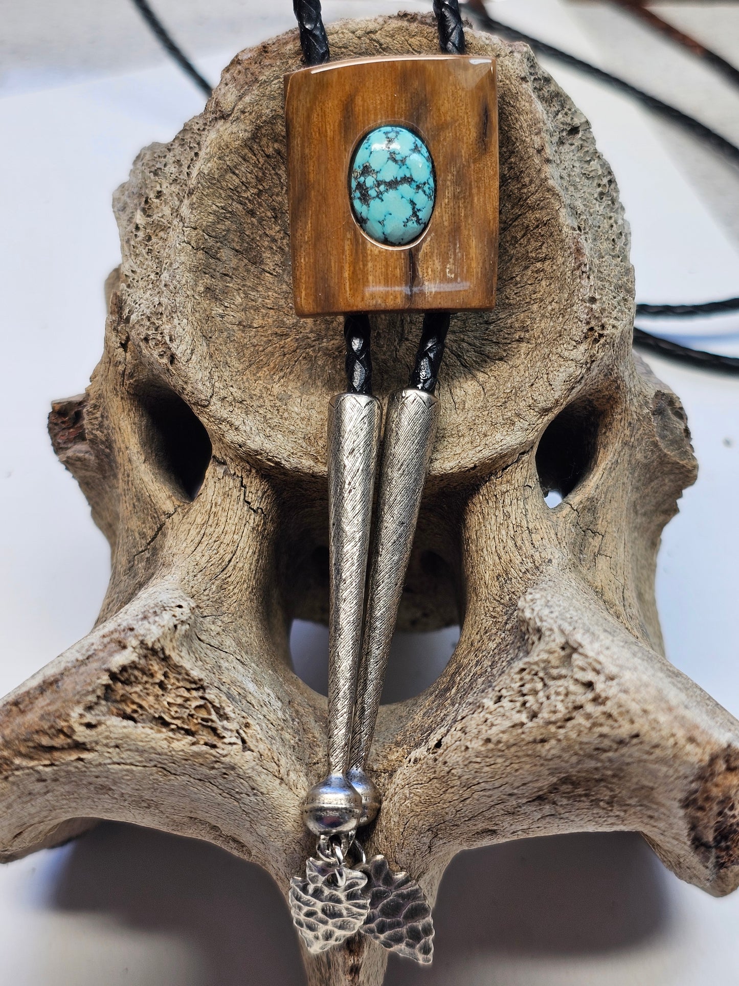 Woolly Mammoth Ivory Bolo Tie with Kingman Turquoise Inlay