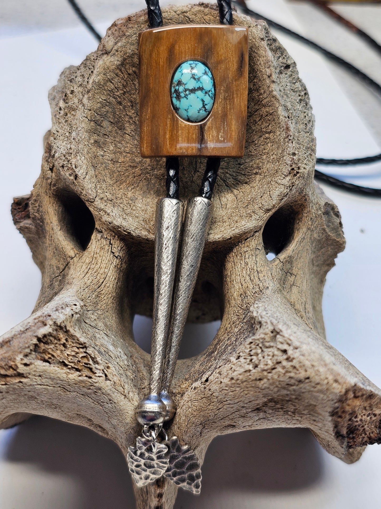 Woolly Mammoth Ivory Bolo Tie with Kingman Turquoise Inlay