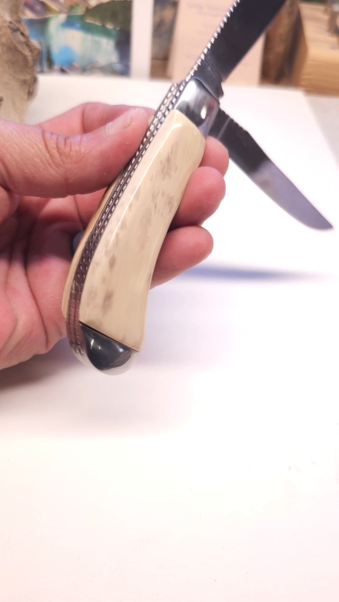 Boneyard Woolly Mammoth Ivory Grip TRAPPER Pocket Knife