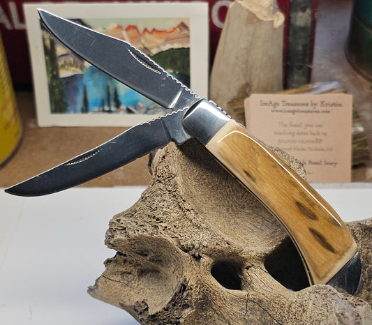 Boneyard Woolly Mammoth Ivory Grip TRAPPER Pocket Knife
