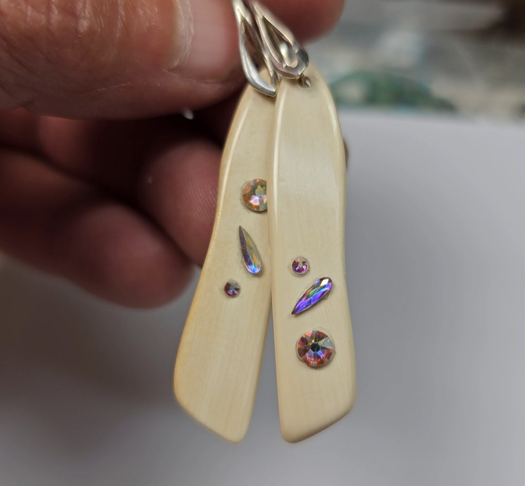 Woolly Mammoth Ivory and Swavorski Crystal Earrings