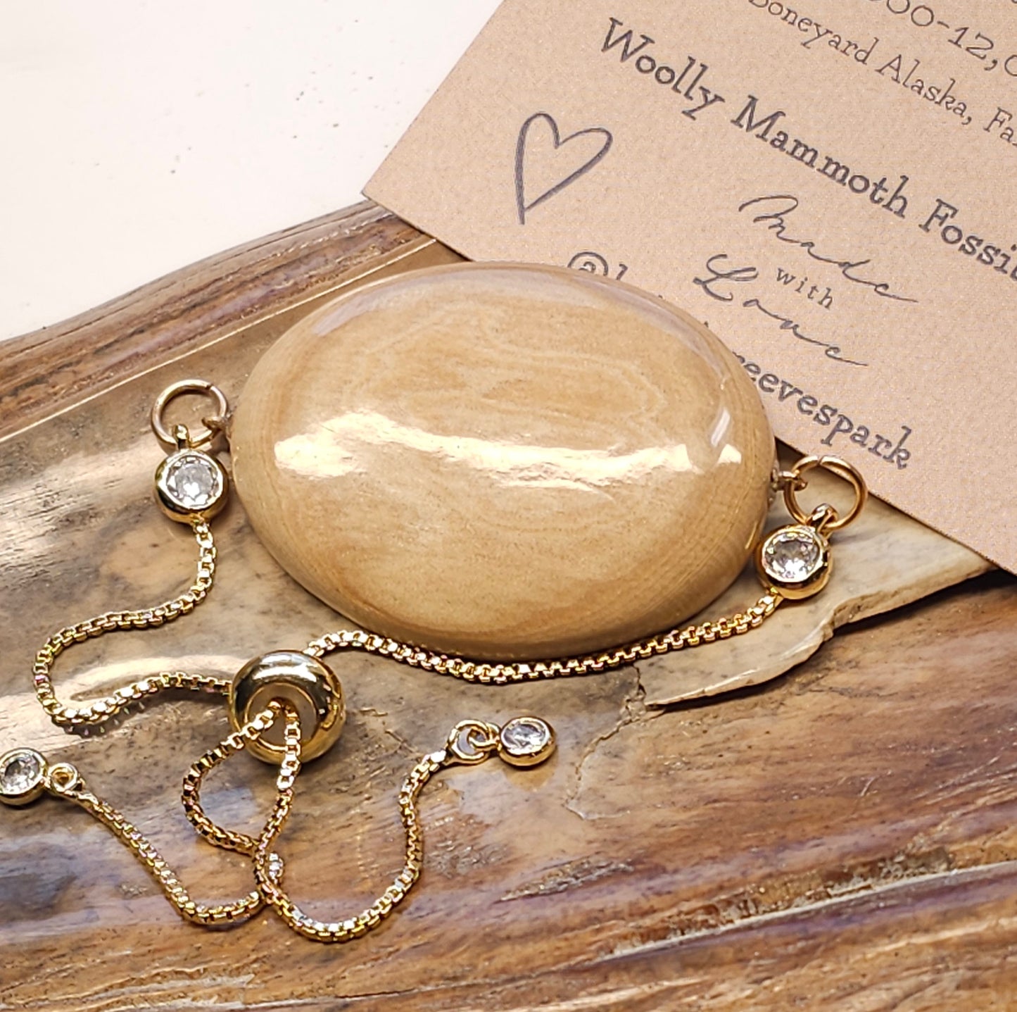 Boneyard Alaska Woolly Mammoth Ivory Cabochon Bracelet Crystal Charms
