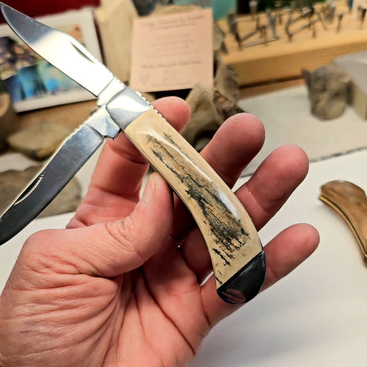 Boneyard AlaskaWoolly Mammoth Ivory Grip TRAPPER Dual Blade Pocket Knife