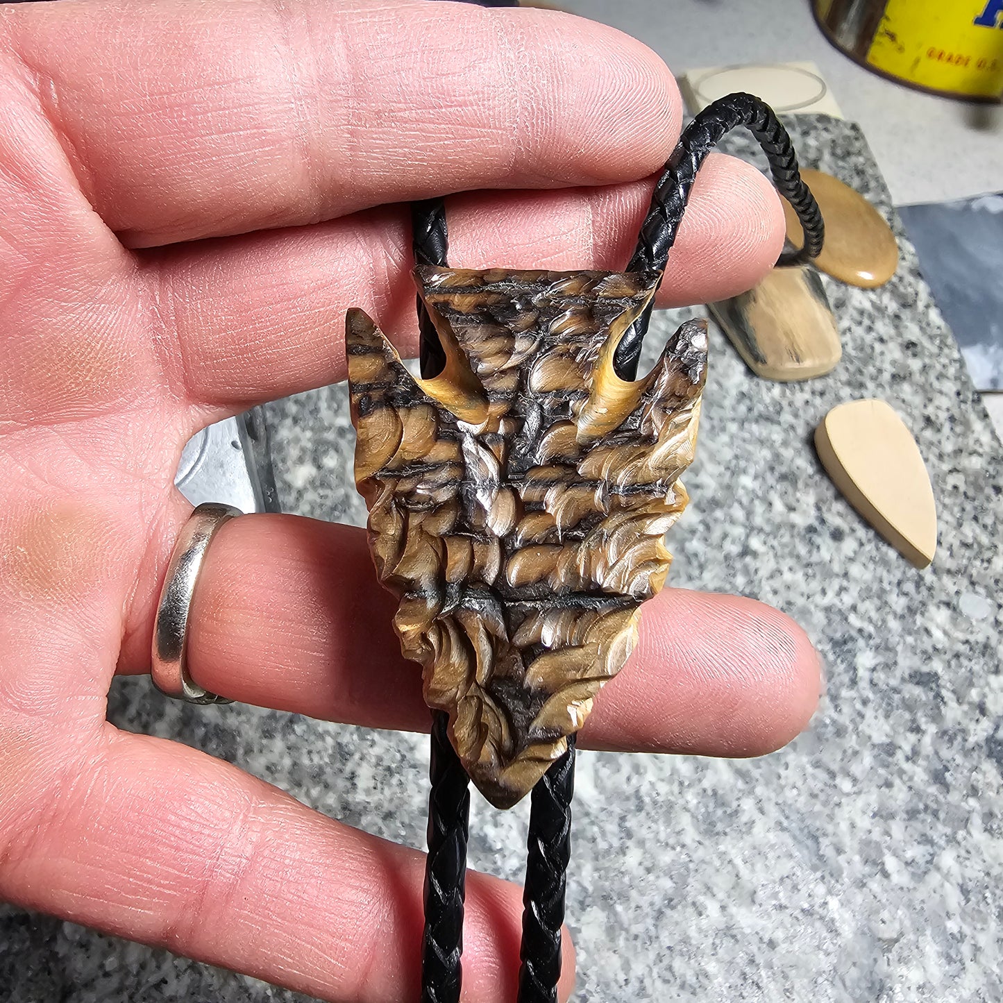 Woolly Mammoth Ivory Arrowhead Bolo Tie