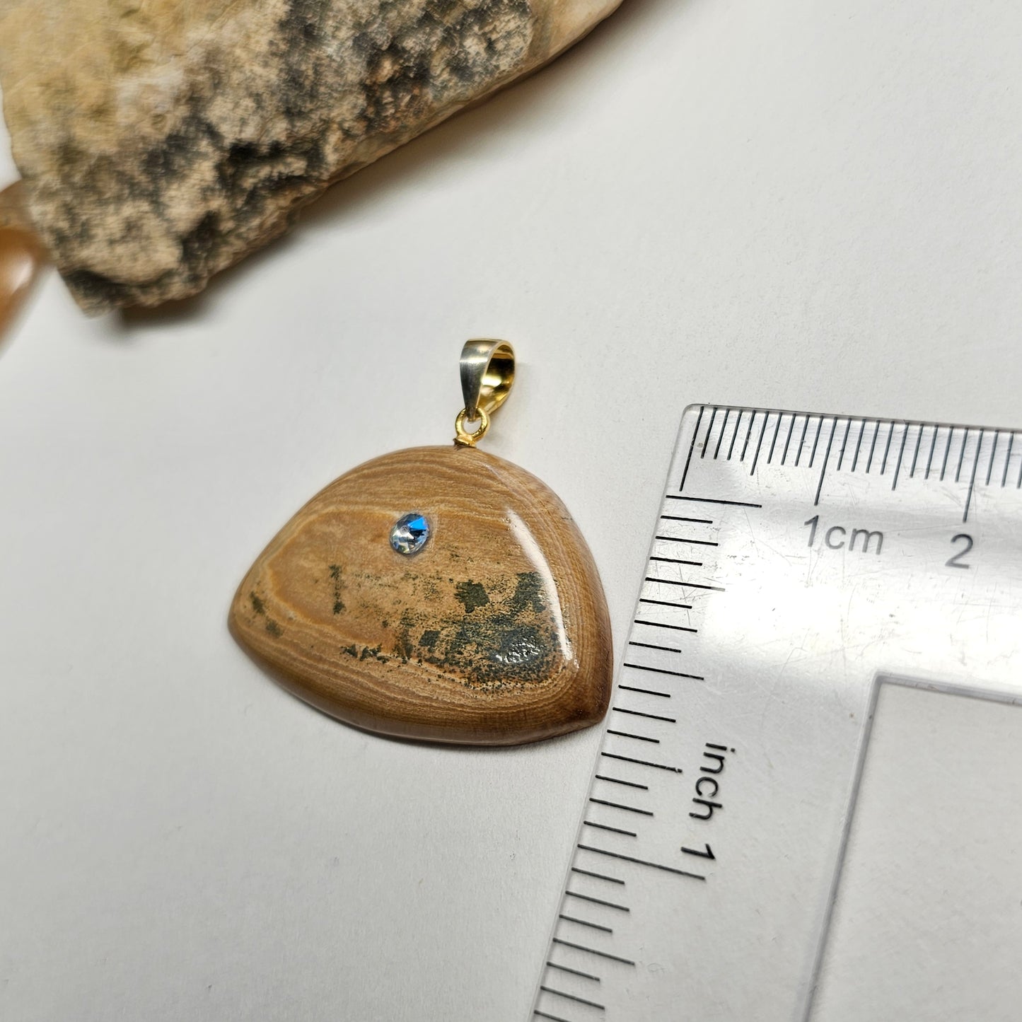 Boneyard Alaska Woolly Mammoth Ivory Cabochon Pendant with Swarovski Crystal