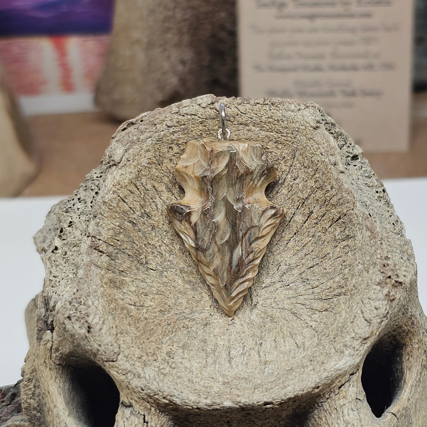 Boneyard Alaska Woolly Mammoth Carved Tusk Ivory Arrowhead Pendant