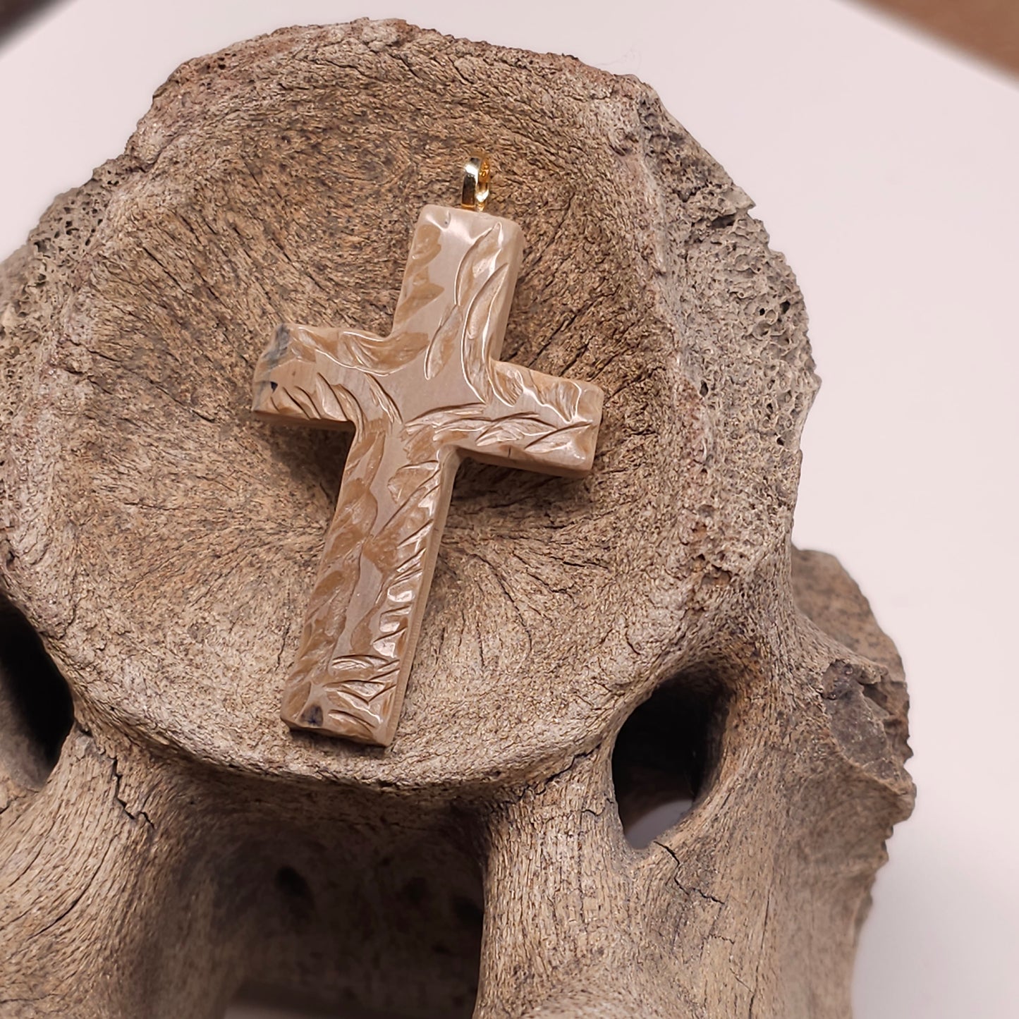 Woolly Mammoth Christian Cross - Carved