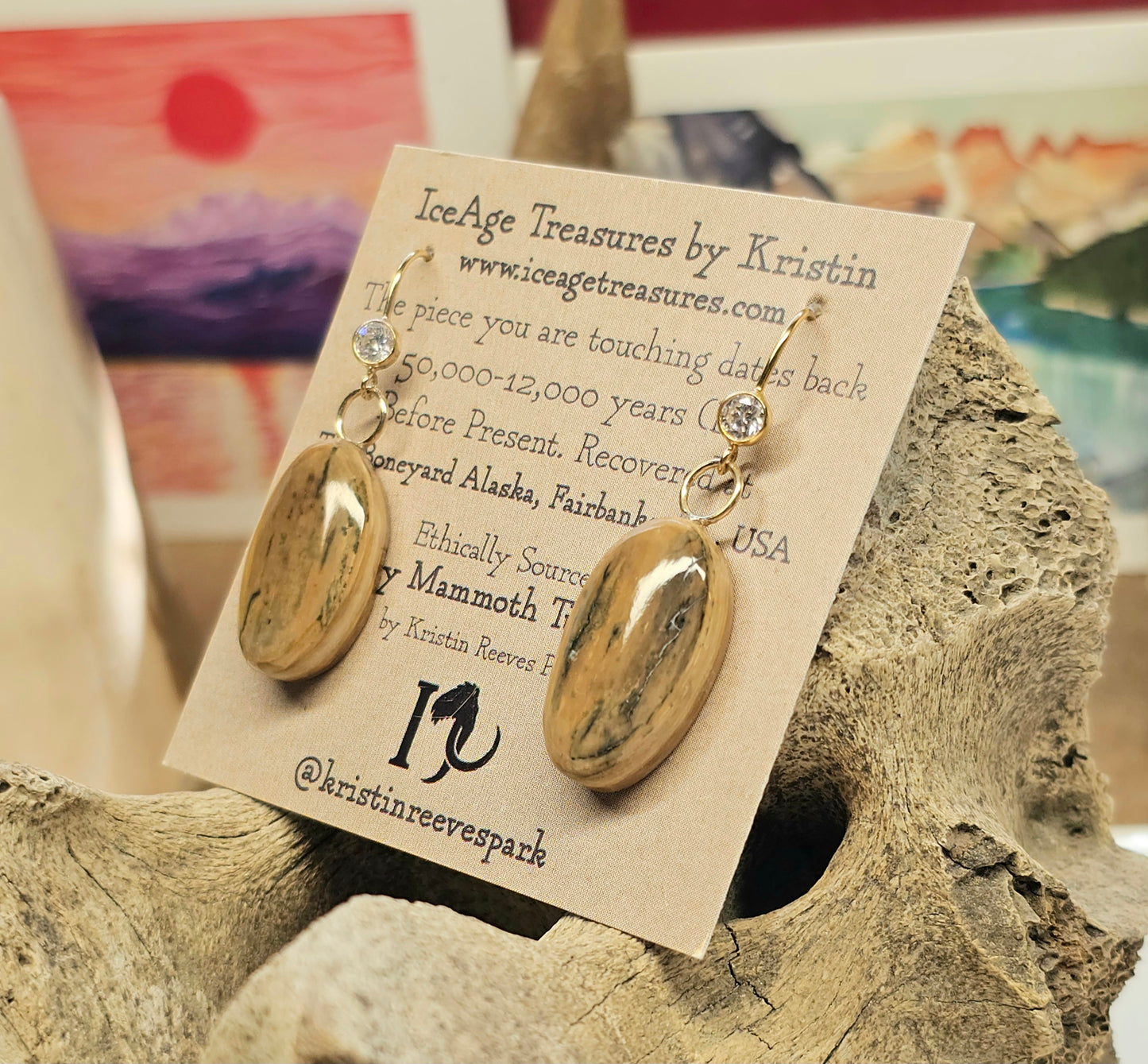 Boneyard Alaska Woolly Mammoth Ivory Cabochon Earrings