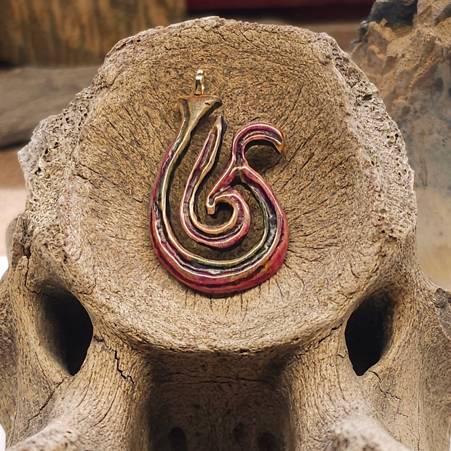 Boneyard Alaska Woolly Mammoth Ivory Colorful Matau Hook Pendant
