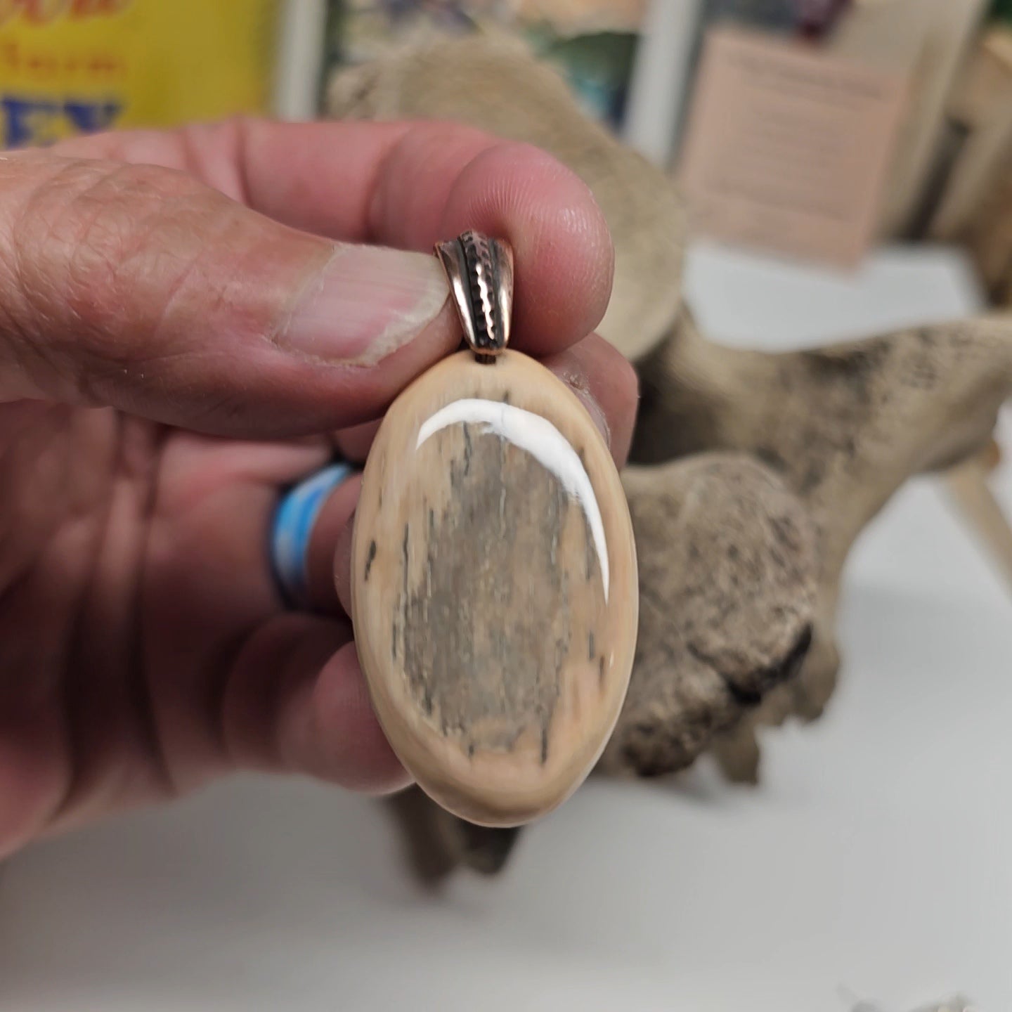 Boneyard Alaska Woolly Mammoth Ivory Cabochon Pendant with Copper Bale