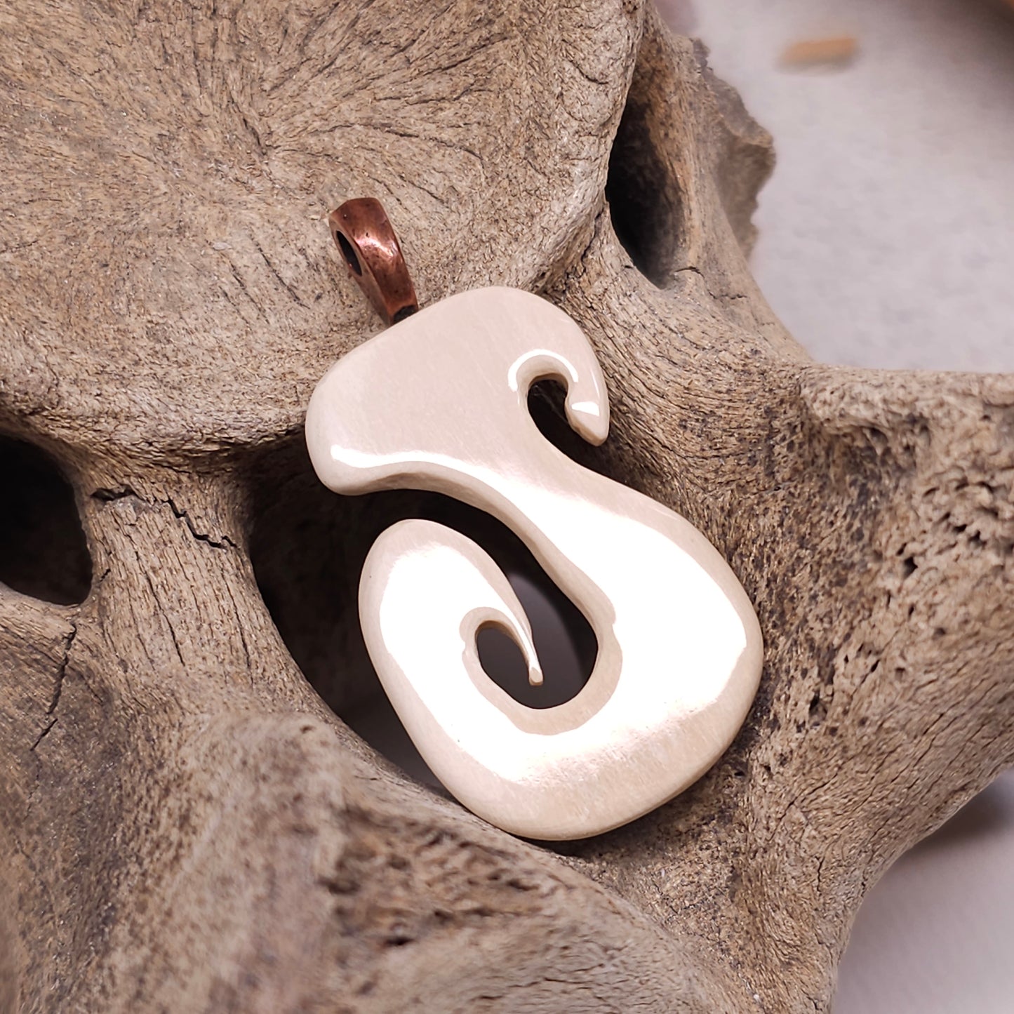 Boneyard Alaska Woolly Mammoth Ivory Matau Hook Pendant