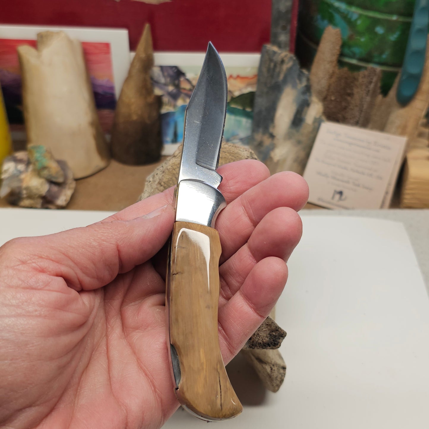 Boneyard Alaska Woolly Mammoth Ivory Grip Collectible Pocket Knife-Lock Blade