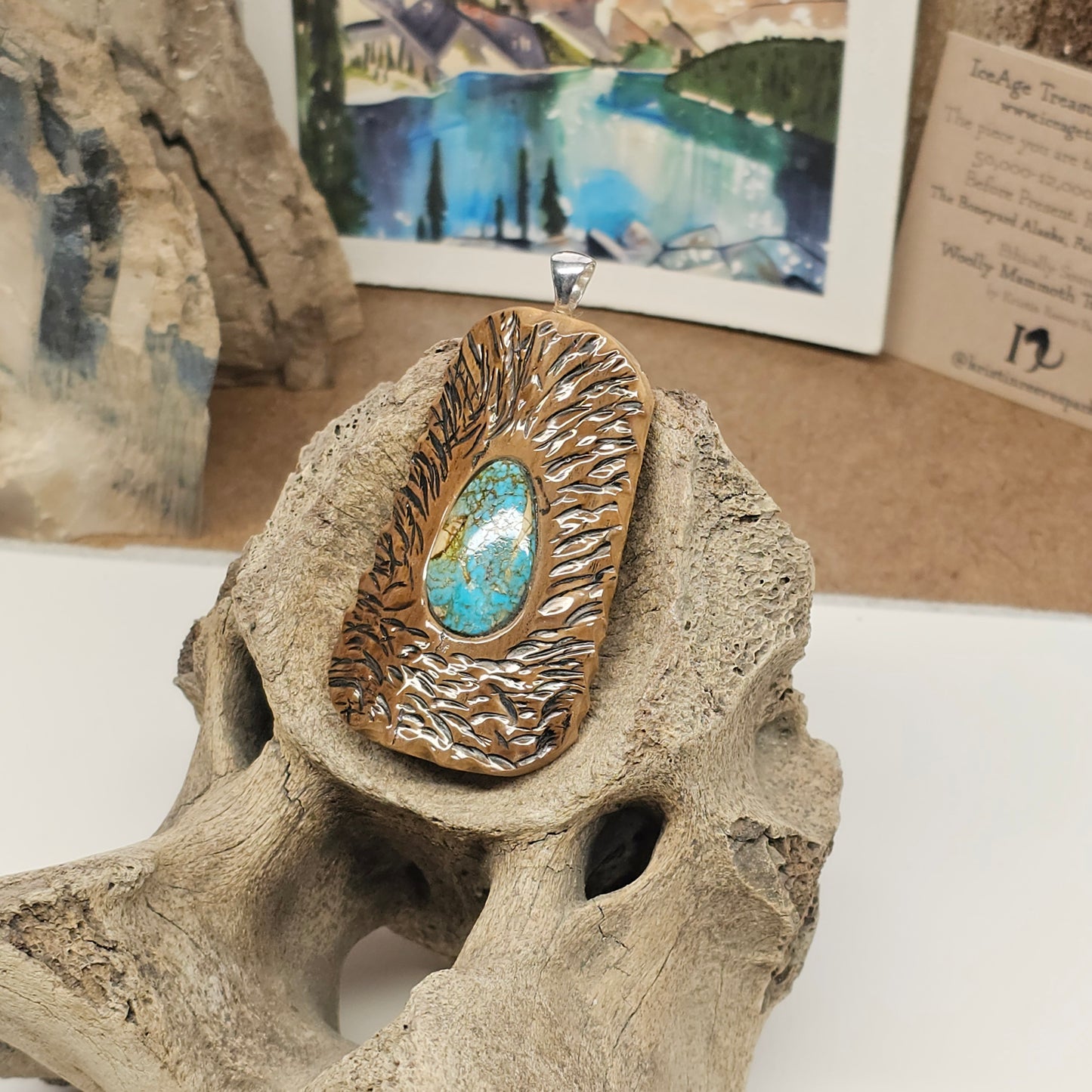 Woolly Mammoth Ivory Turquoise Pendant "Mammoth's Nest"