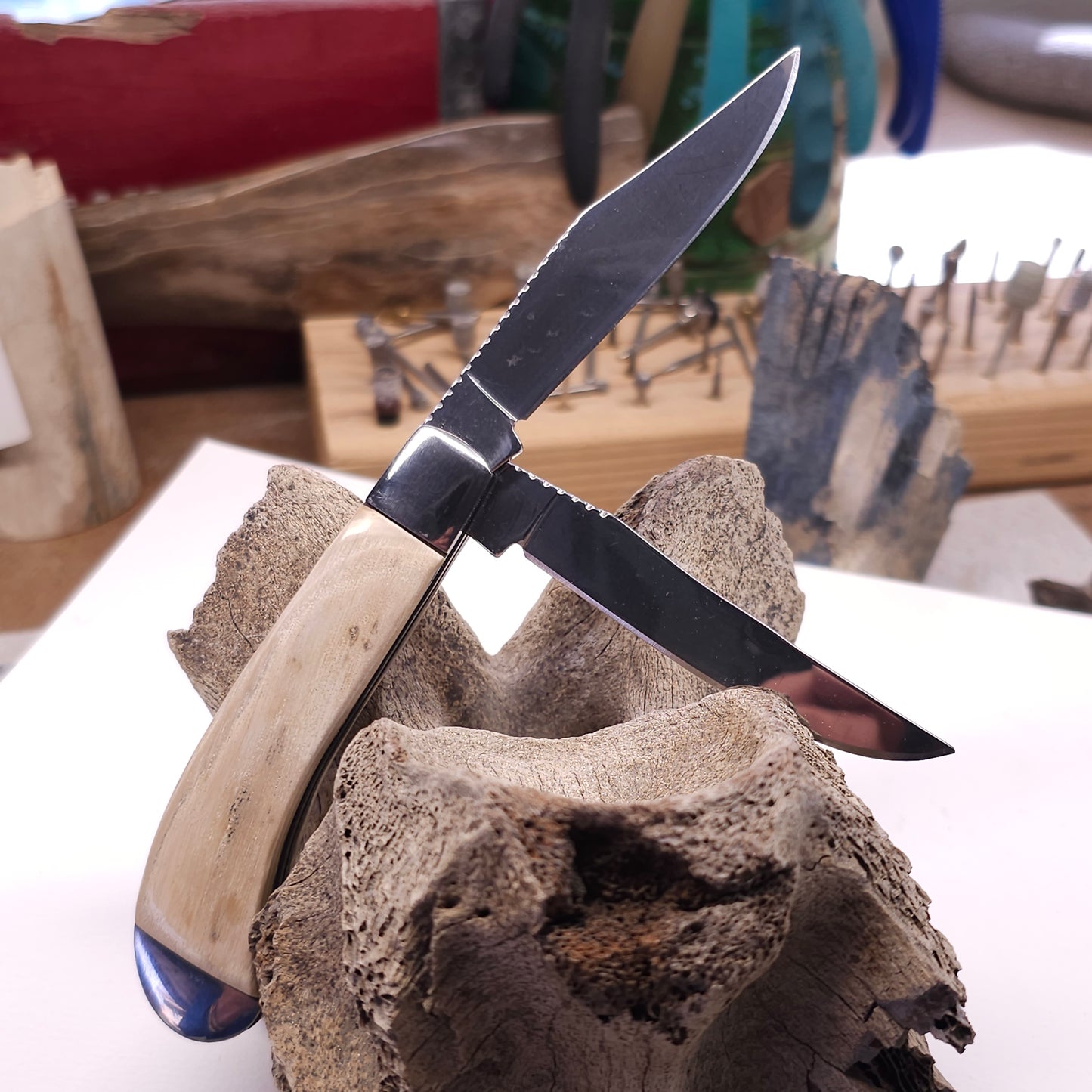 Boneyard AlaskaWoolly Mammoth Ivory Grip TRAPPER Dual Blade Pocket Knife