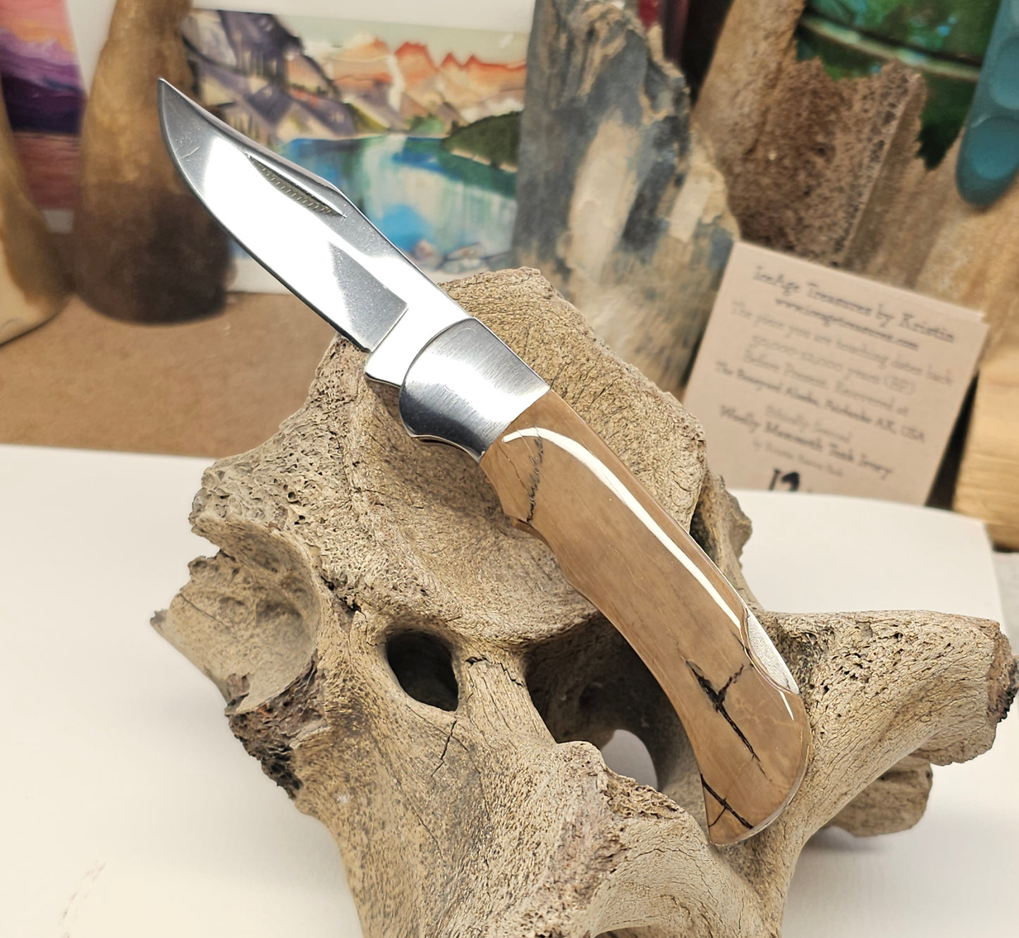 Boneyard Alaska Woolly Mammoth Ivory Grip Collectible Pocket Knife-Lock Blade