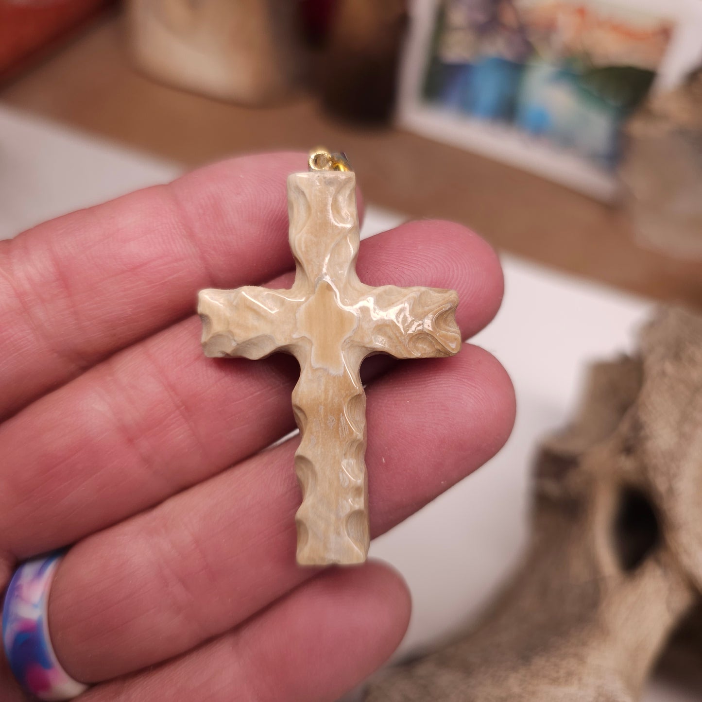 Boneyard Alaska Woolly Mammoth Ivory Carved Christian Cross