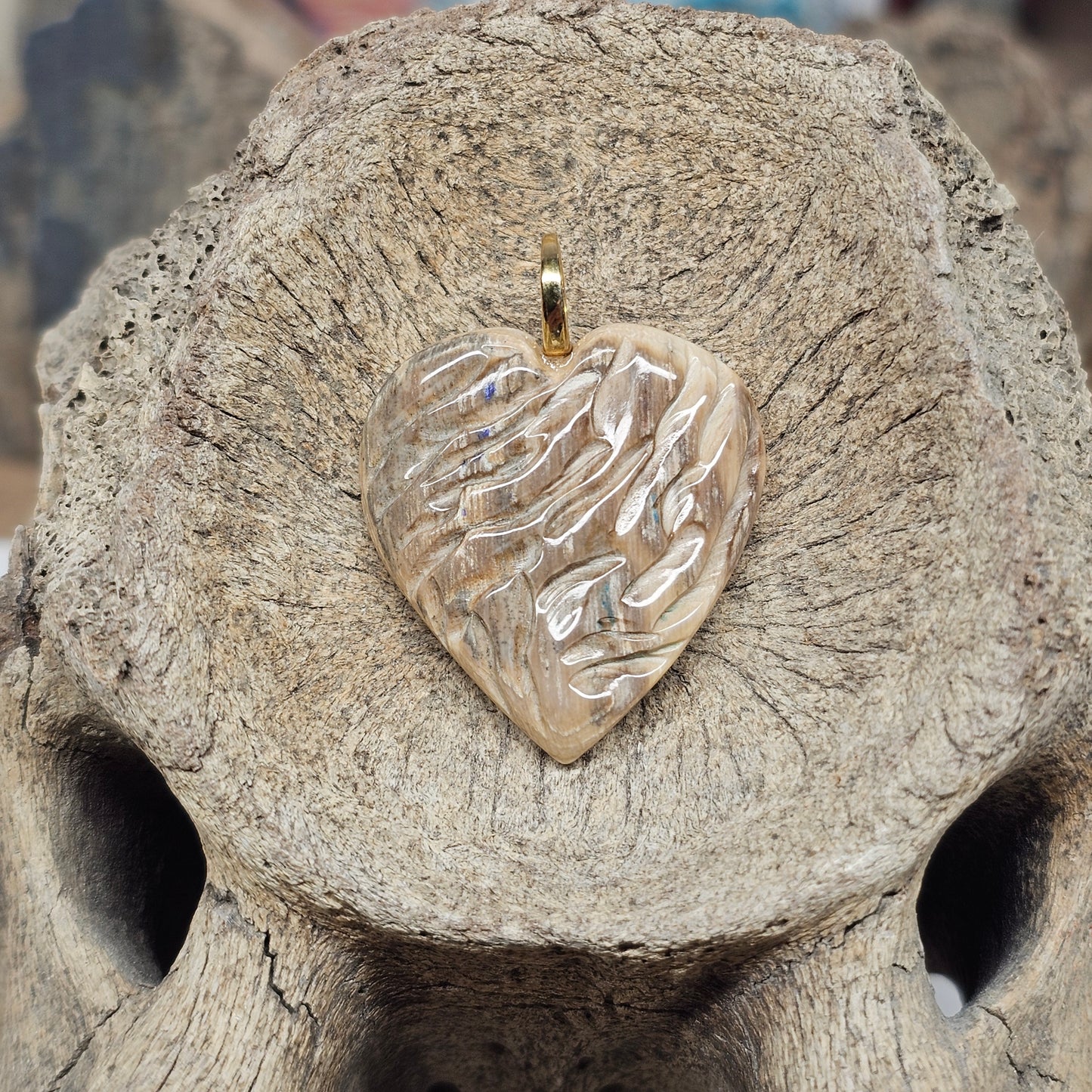 Woolly Mammoth Fossil Ivory Carved Heart Pendant | Ice Age Treasures
