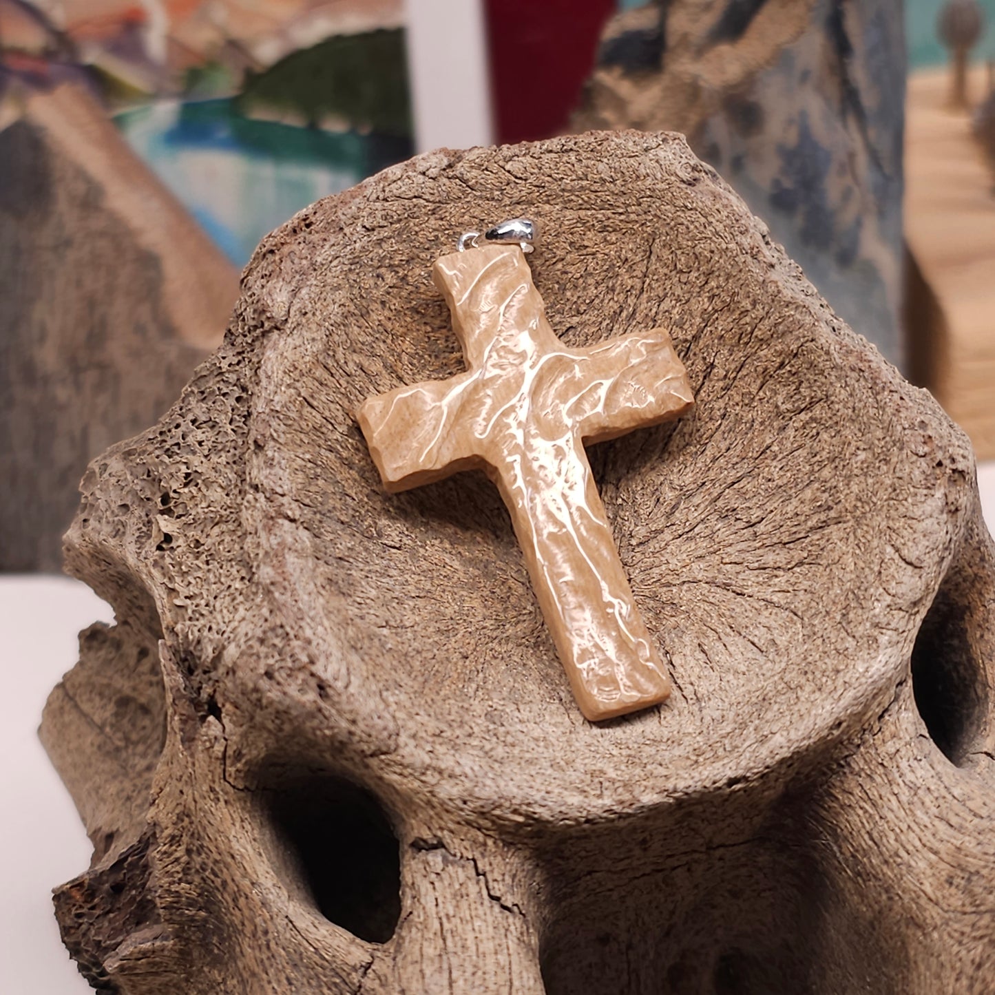 Boneyard Alaska Woolly Mammoth Ivory Christian Carved Cross