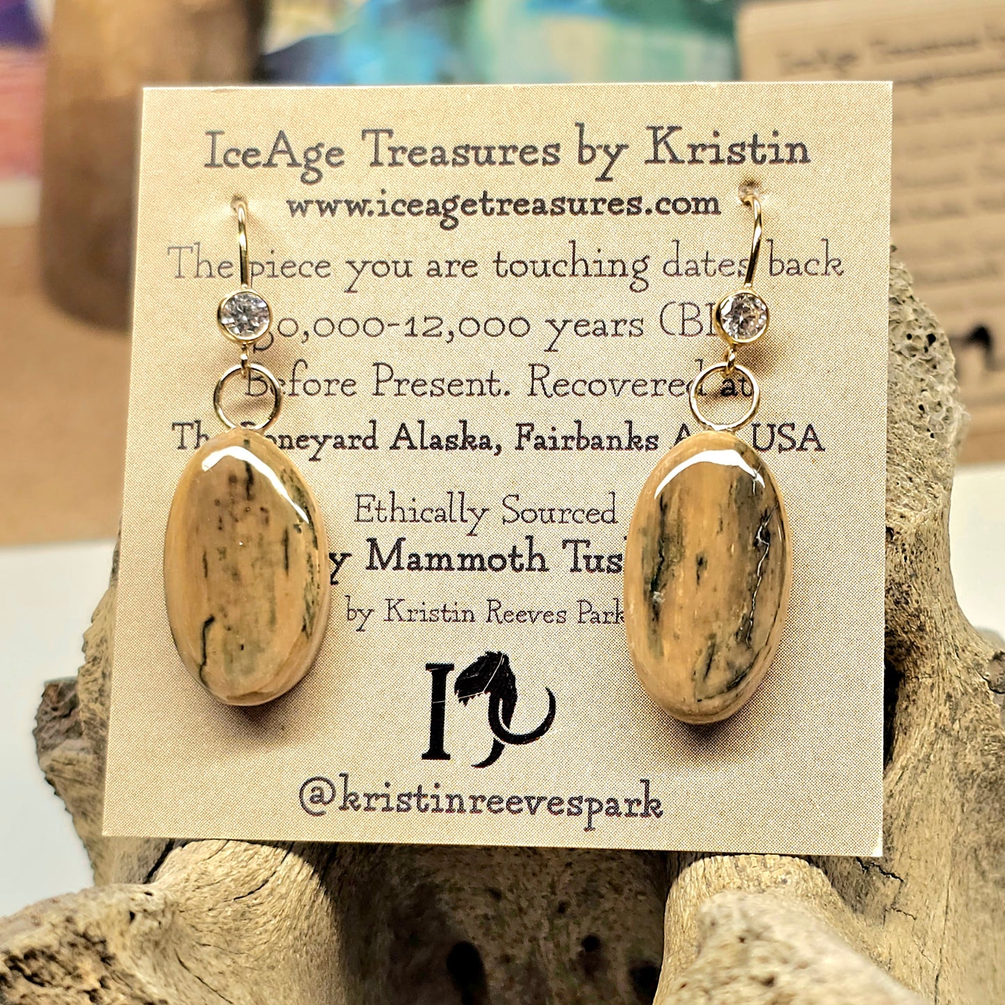 Boneyard Alaska Woolly Mammoth Ivory Cabochon Earrings
