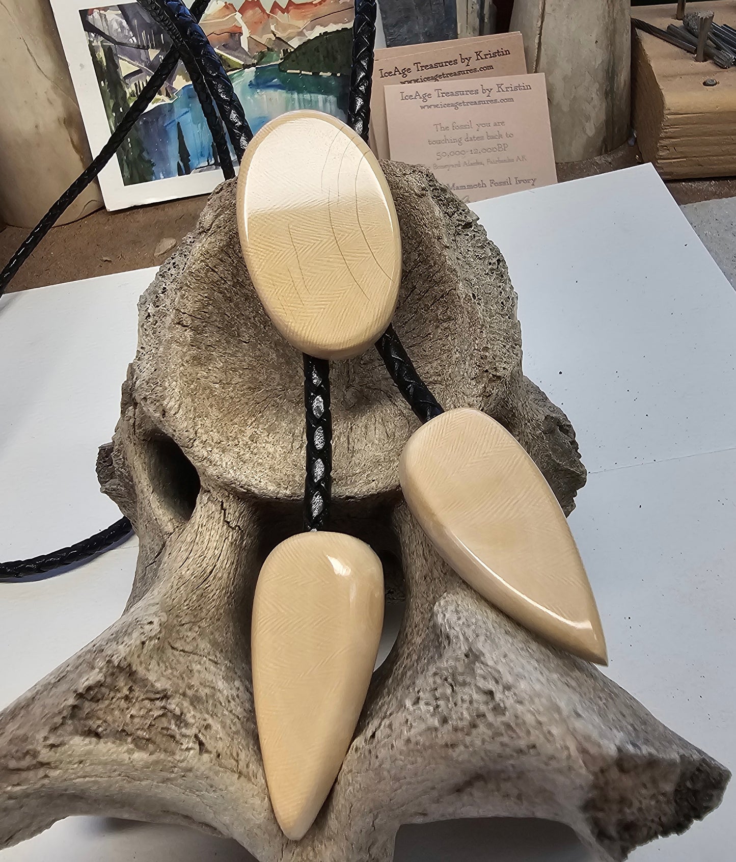 Boneyard Alaska Woolly Mammoth Ivory Bolo Tie with Ivory Tips