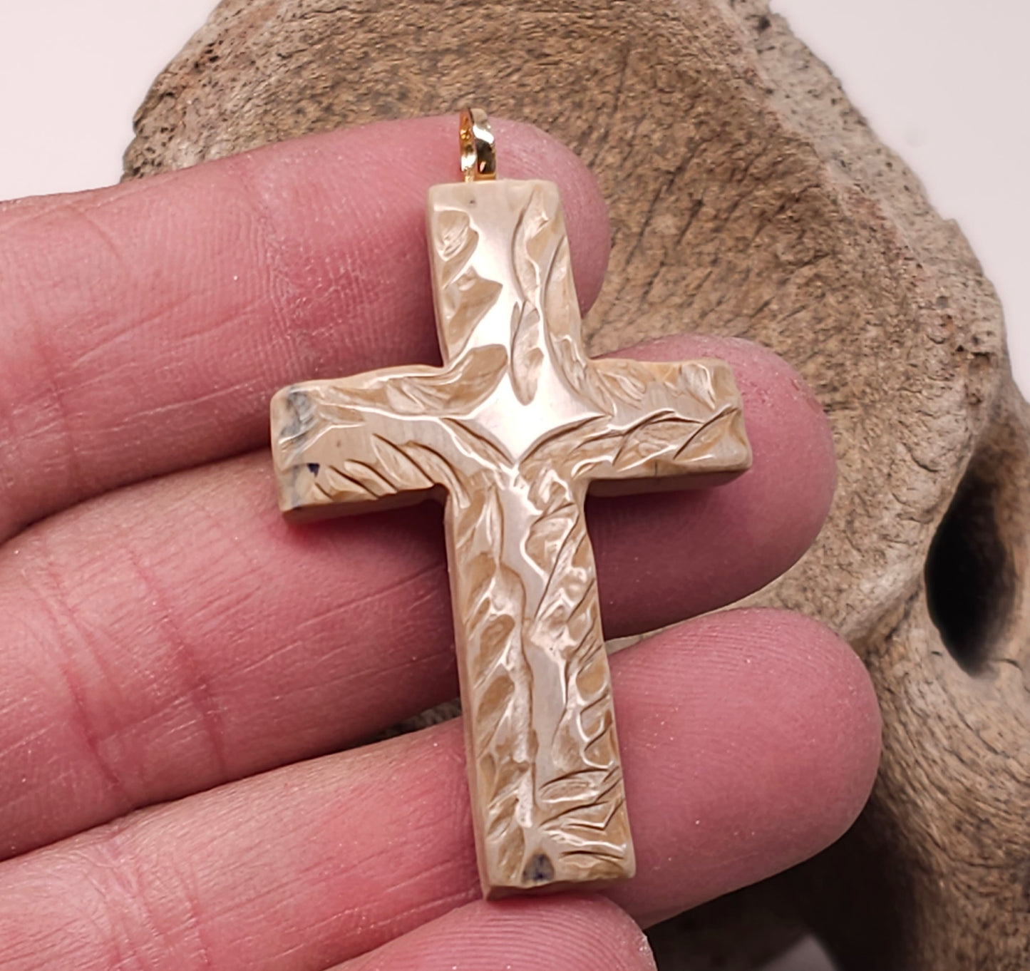 Woolly Mammoth Christian Cross - Carved