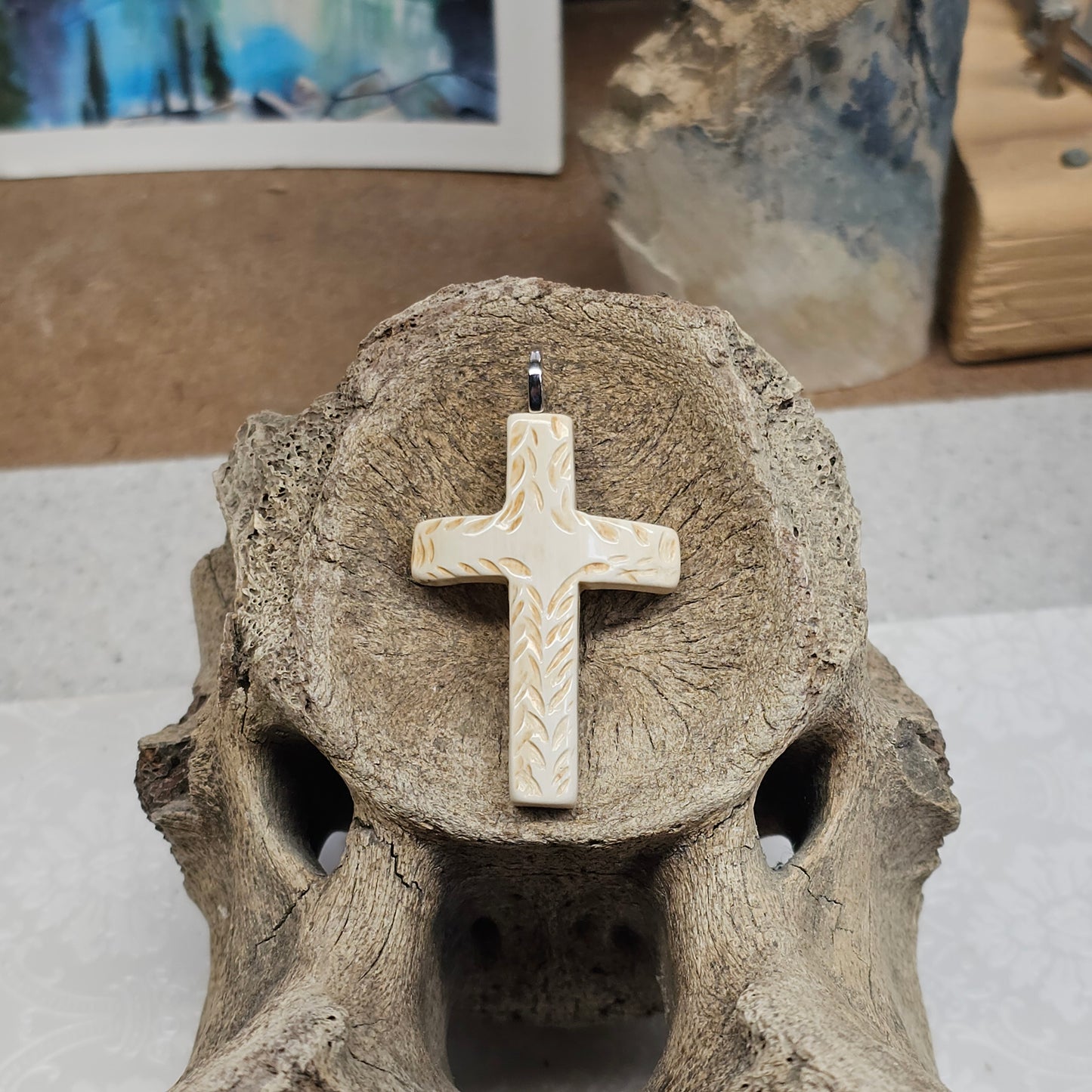 Boneyard Alaska Woolly Mammoth Ivory Carved Christian Cross