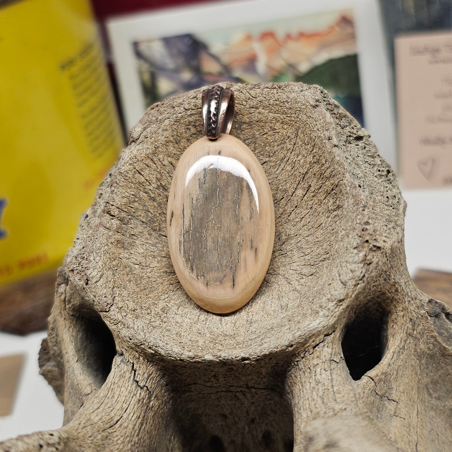 Boneyard Alaska Woolly Mammoth Ivory Cabochon Pendant with Copper Bale