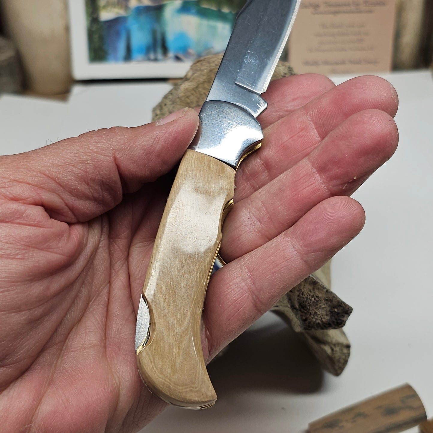 Boneyard Alaska Woolly Mammoth Ivory Grip Collectible Pocket Knife-Lock Blade