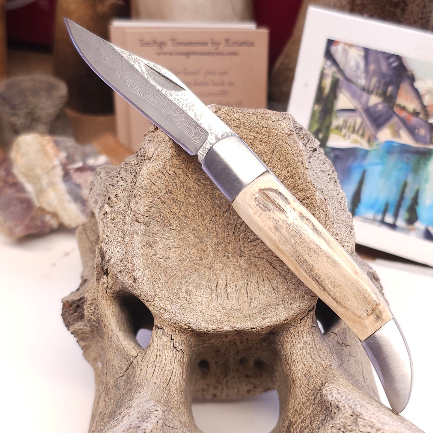 Boneyard Alaska Woolly Mammoth Ivory - Texas Toothpick with Damascus