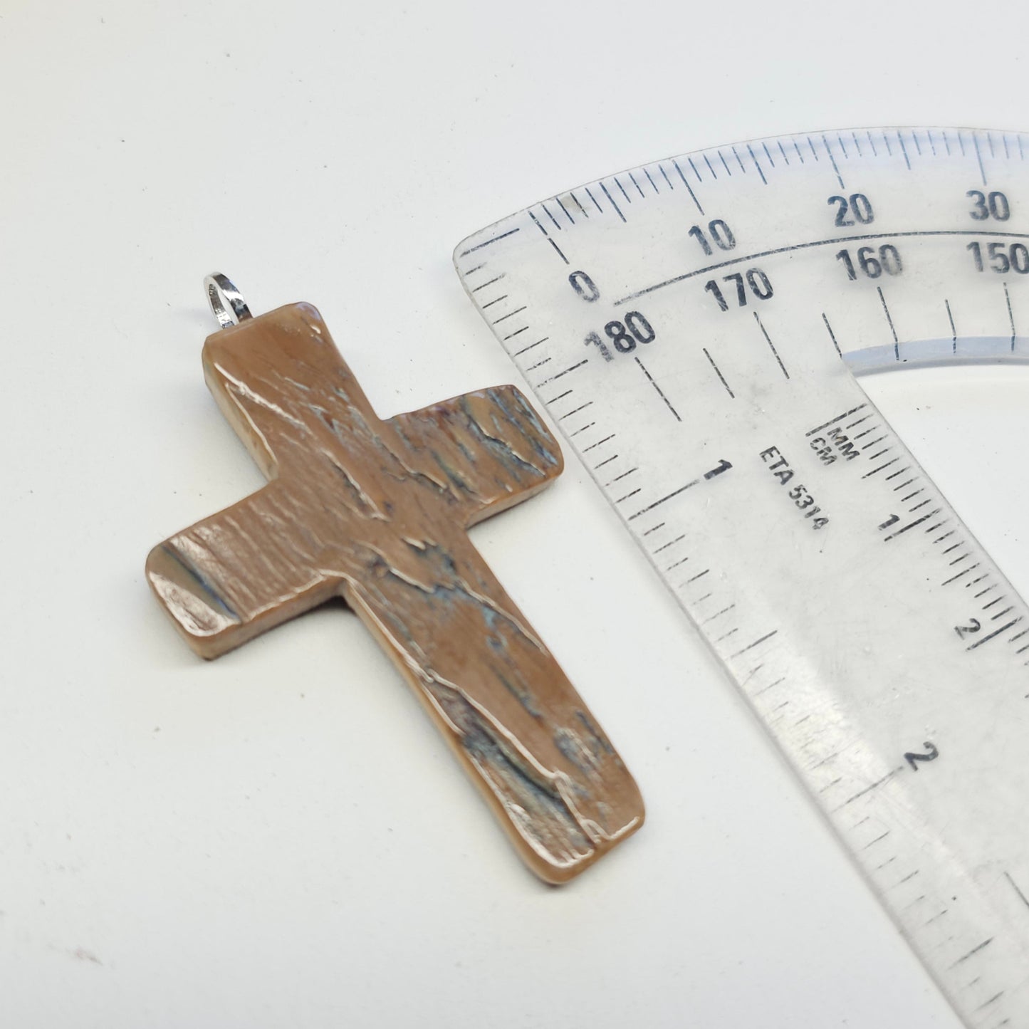 Boneyard Alaska Woolly Mammoth Ivory Christian Cross-Natural Bark Layer