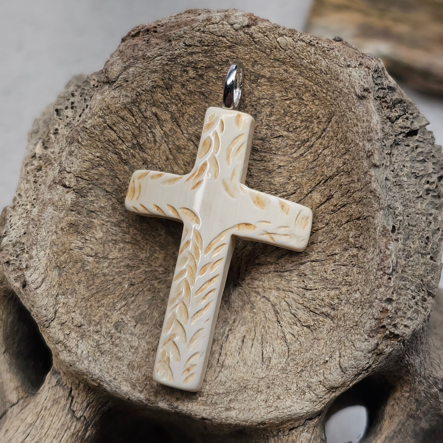 Boneyard Alaska Woolly Mammoth Ivory Carved Christian Cross