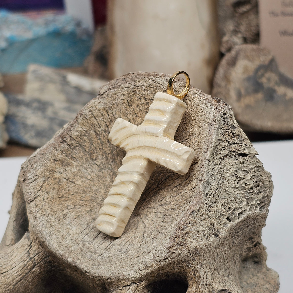 Woolly Mammoth Ivory Carved Christian Cross Pendant | Ice Age Treasures