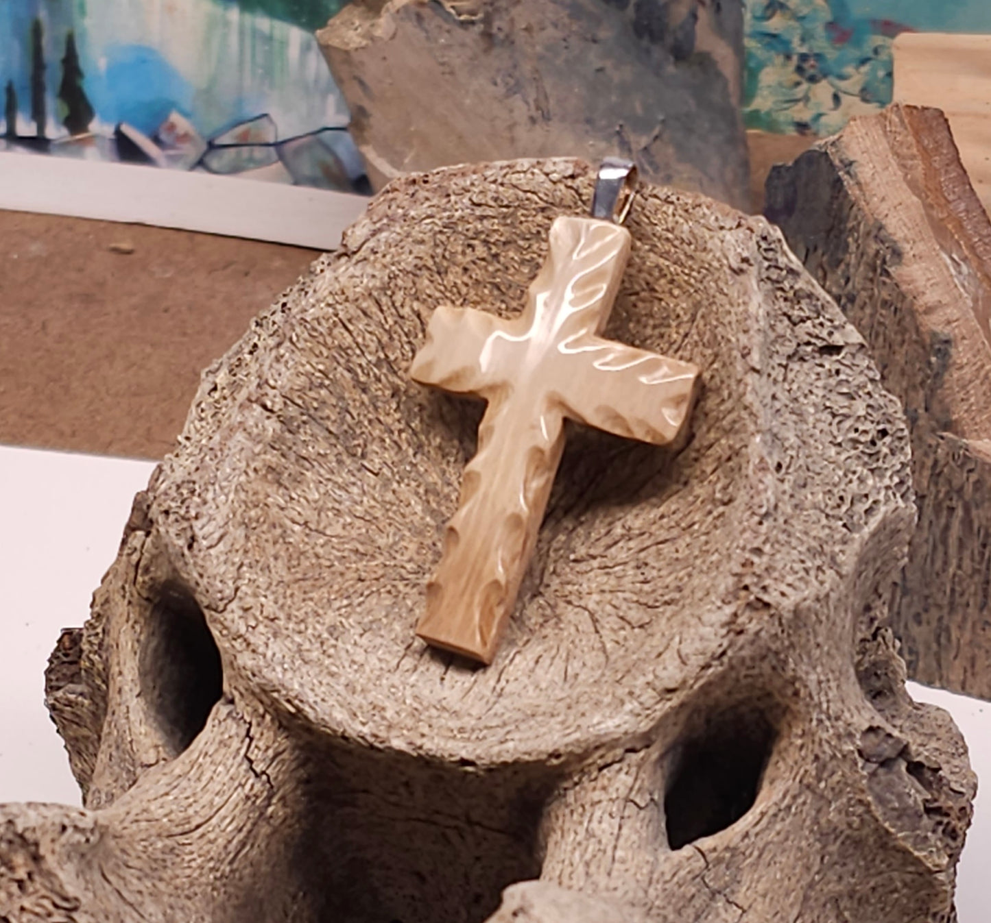 Boneyard Alaska Woolly Mammoth Ivory Christian Carved Cross