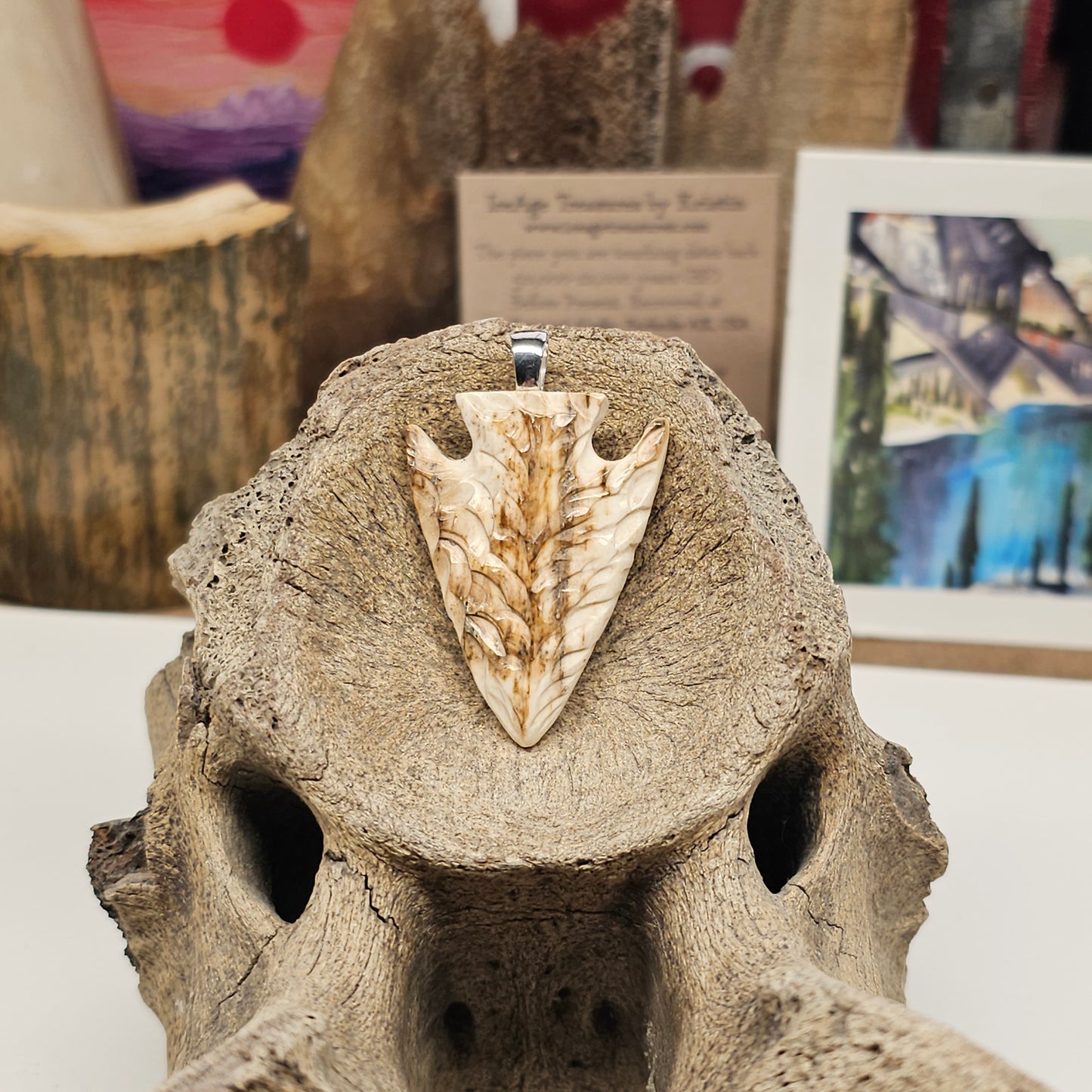 Boneyard Alaska Woolly Mammoth Carved Tusk Ivory Arrowhead Pendant