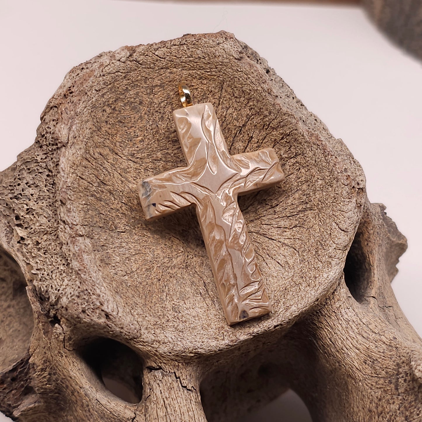 Woolly Mammoth Christian Cross - Carved
