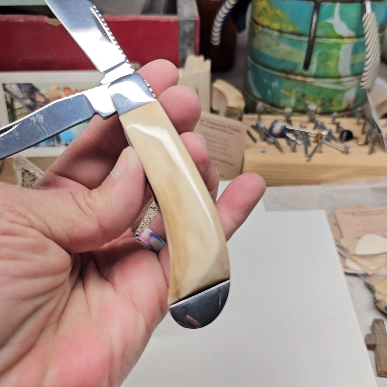 Boneyard Alaska Woolly Mammoth Ivory Grip TRAPPER Pocket Knife-Folder