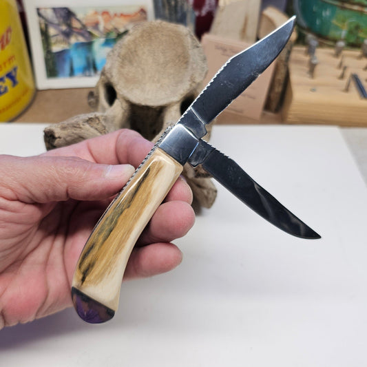 Boneyard Alaska Woolly Mammoth Ivory Grip TRAPPER Pocket Knife-Folder