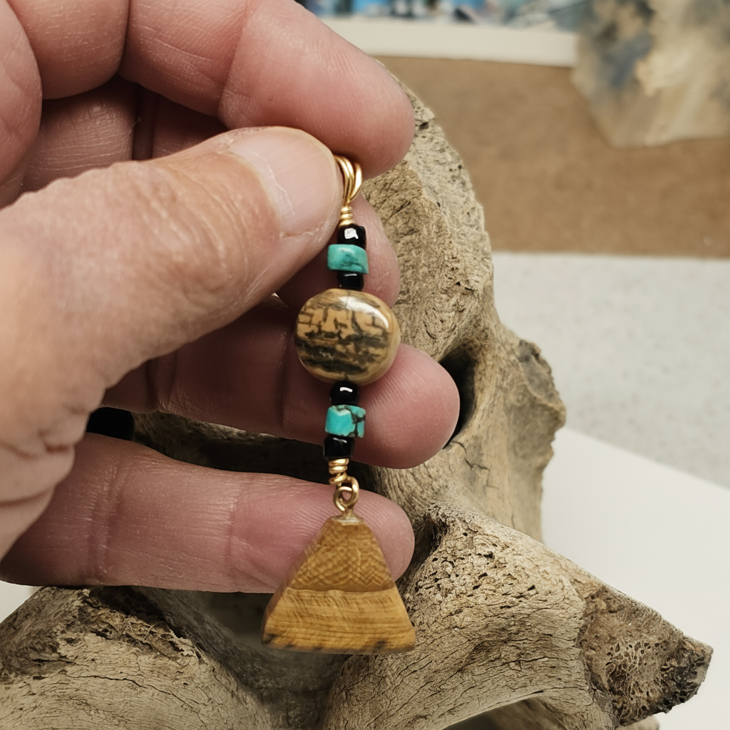 Boneyard Alaska Woolly Mammoth Ivory Bead and Turquoise Pendant