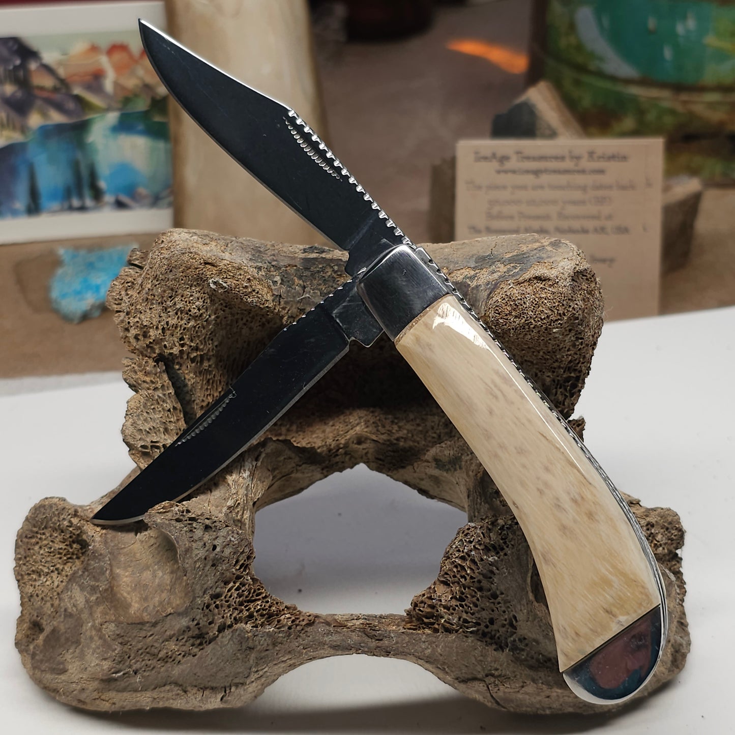 Boneyard Alaska Woolly Mammoth Ivory Grip "TRAPPER" Pocket Knife