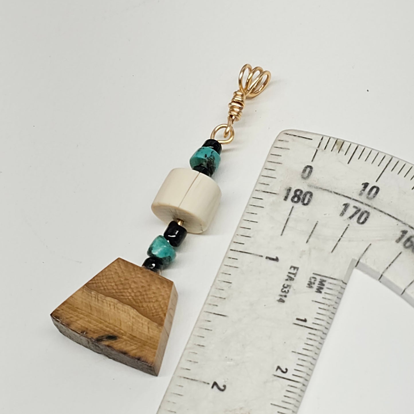 Boneyard Woolly Mammoth Ivory and Turquoise Bead Pendant