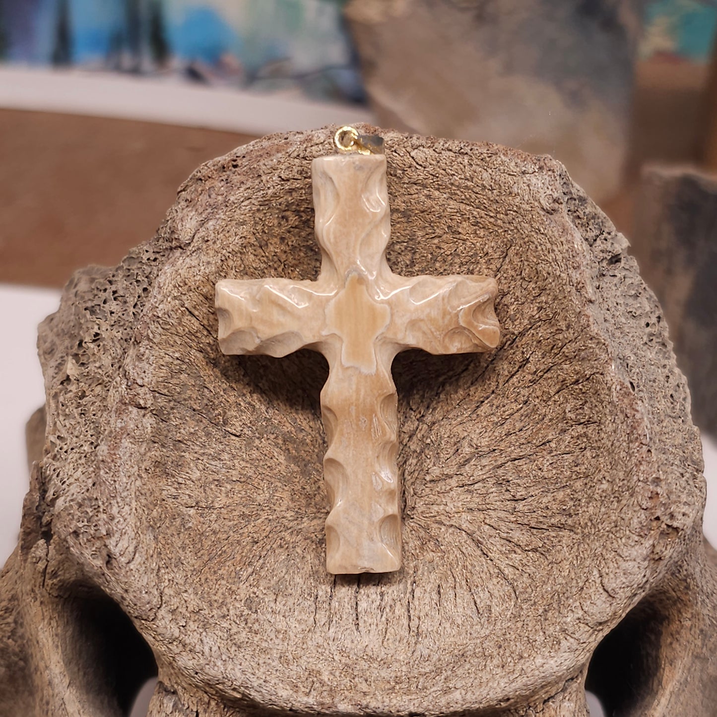 Boneyard Alaska Woolly Mammoth Ivory Carved Christian Cross