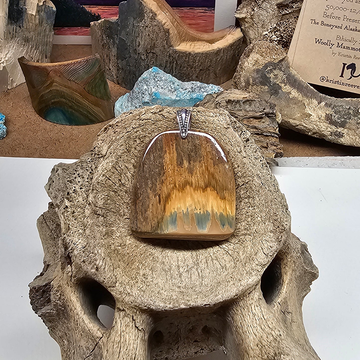 Woolly Mammoth Fossil Ivory Bark Pendant "The Lake" | Ice Age Treasures