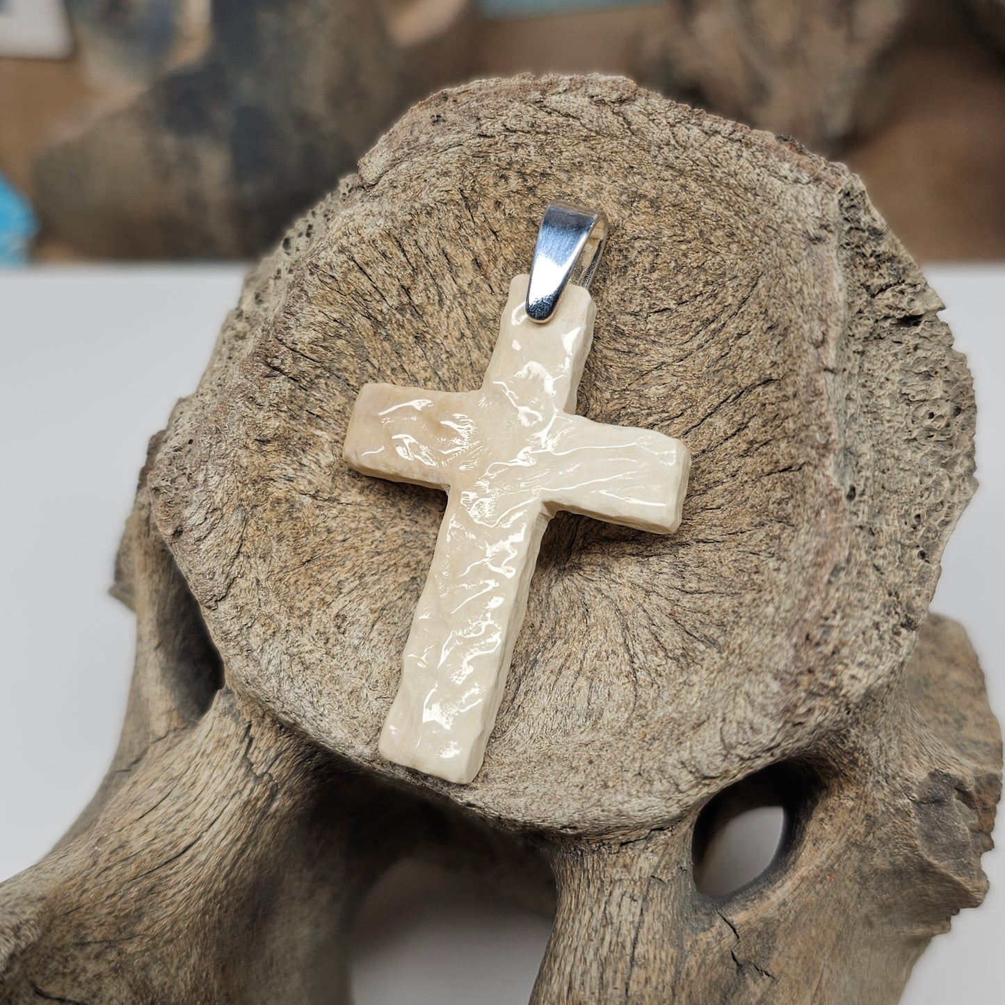 Authentic Woolly Mammoth Fossil Ivory carved Christian Cross