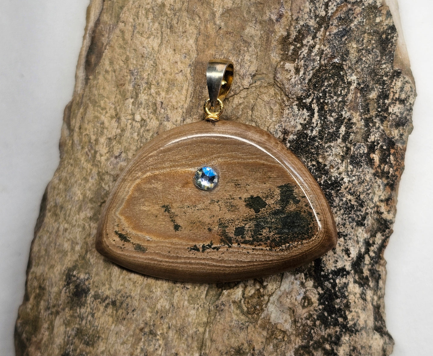Boneyard Alaska Woolly Mammoth Ivory Cabochon Pendant with Swarovski Crystal