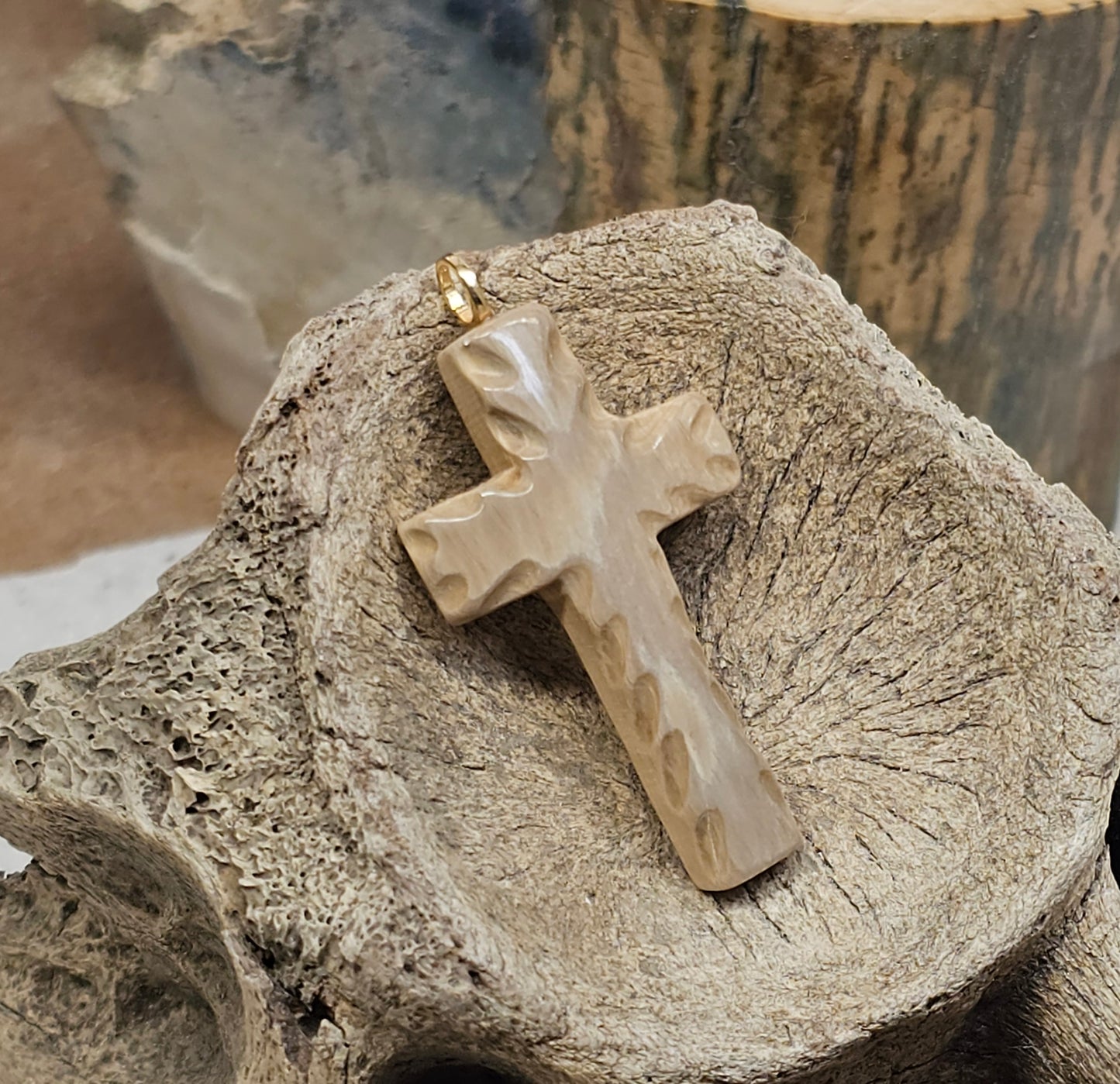 Boneyard Alaska Woolly Mammoth Ivory Carved Christian Cross