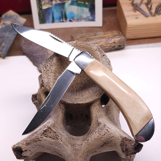 Boneyard Alaska Woolly Mammoth Ivory Grip TRAPPER Pocket Knife