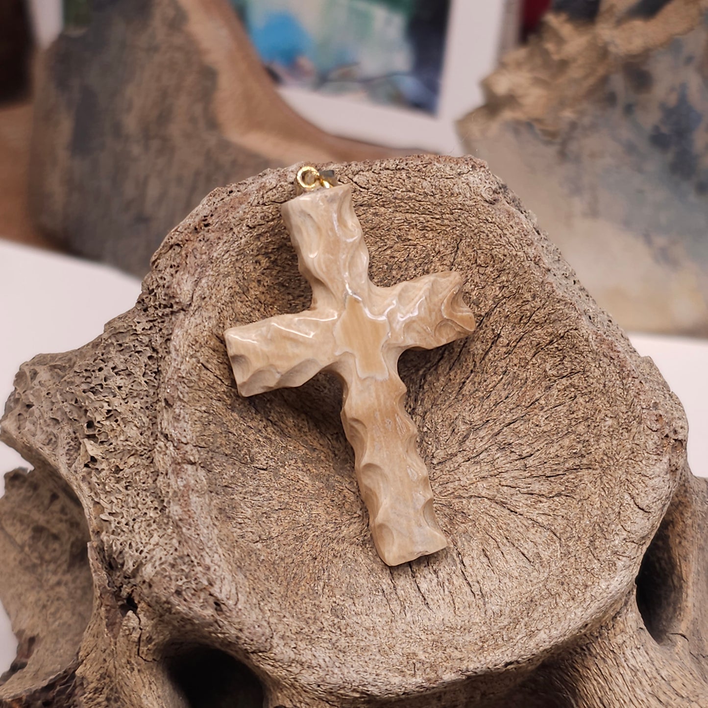 Boneyard Alaska Woolly Mammoth Ivory Carved Christian Cross