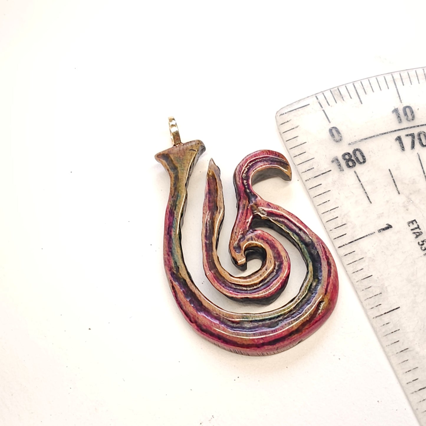 Boneyard Alaska Woolly Mammoth Ivory Colorful Matau Hook Pendant