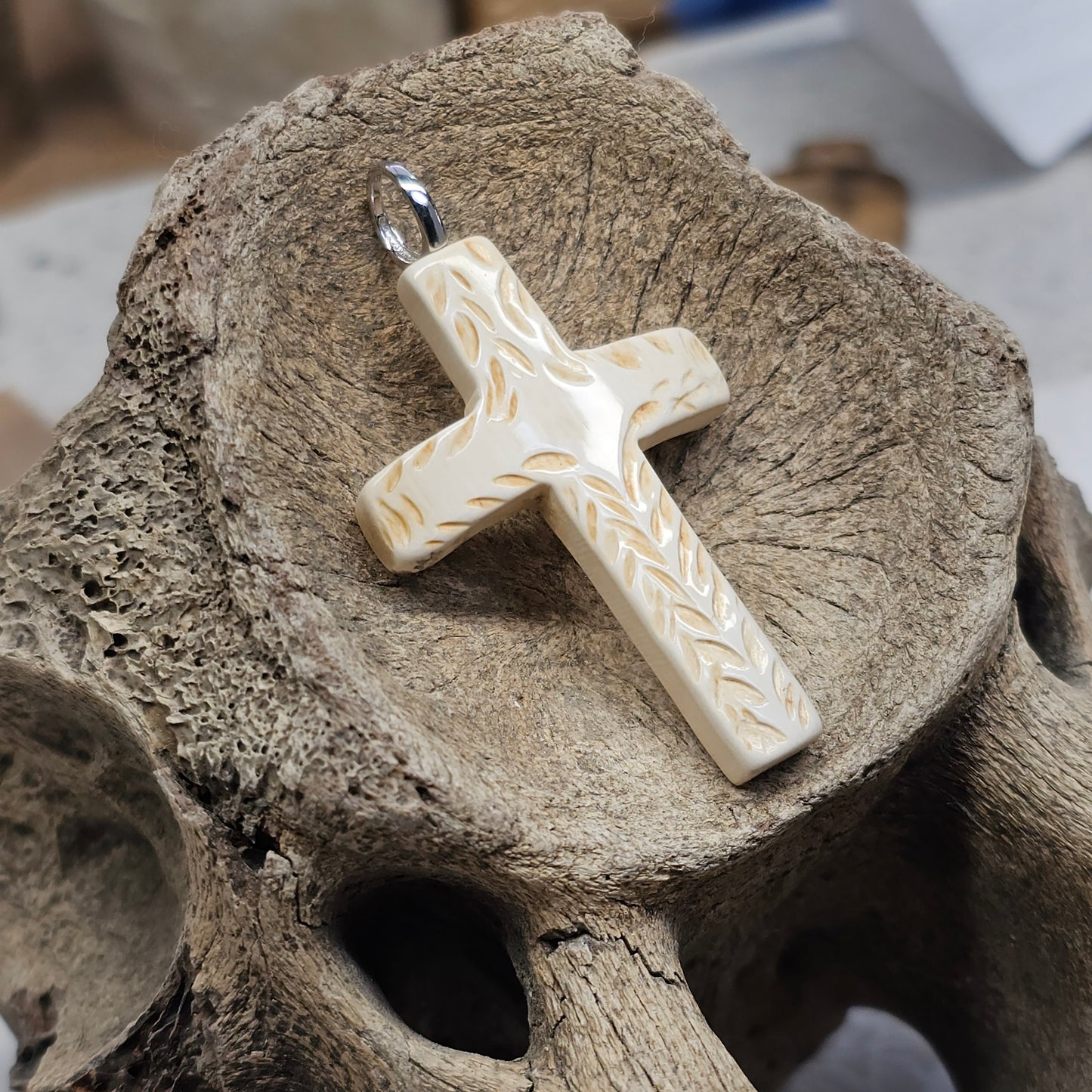Boneyard Alaska Woolly Mammoth Ivory Carved Christian Cross
